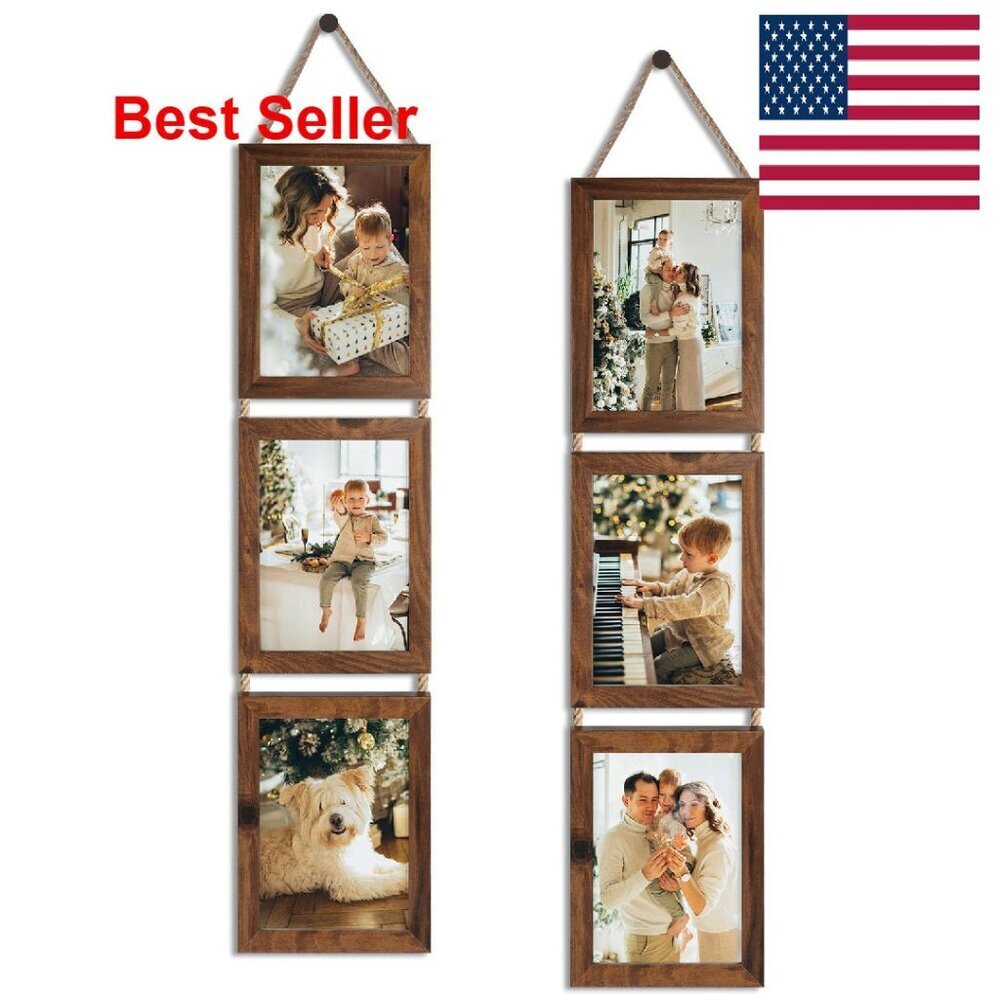 Rustic Wood Grain Collage Picture Frames Set Modern Wall Decor Vertical Display